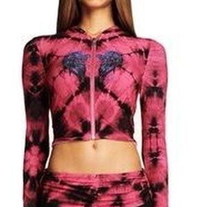 I.AM.GIA Angel‎ Wings Pink and Black Tie-Dye Cropped Zip Up Hoodie Size Medium